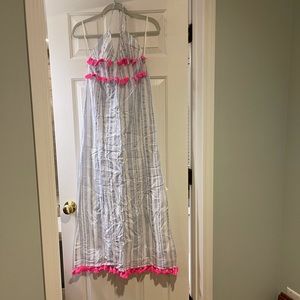 Summer maxi dress with cute pink pom poms! Needs an iron! New with tags. XS.